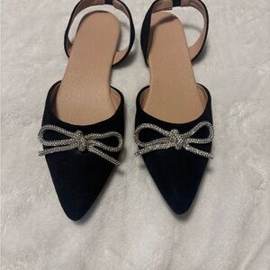 Elegant Black Flats with Silver Bow